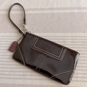 COACH Burgundy Patent Leather Wristlet Clutch | Silver Tone Hardware